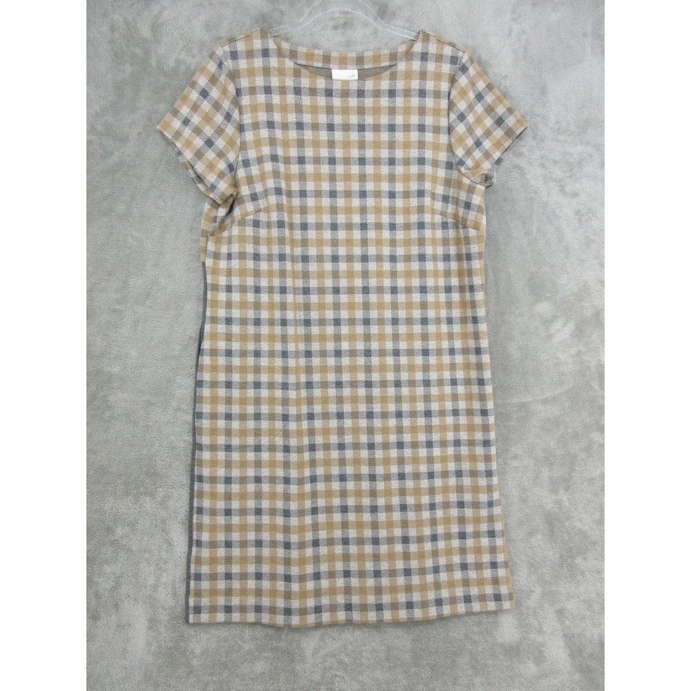 J Jill Dress Womens Size M Plaid Preppy Academia Office Career Mixed Media Tan